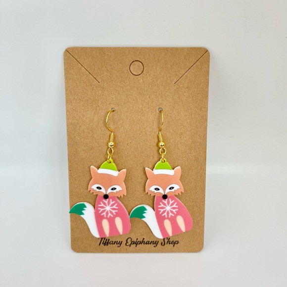 Christmas Fox earrings handmade NWT - Picture 7 of 8